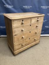 A Victorian pine chest of two short over three long graduated drawers 104 cm wide x 53 cm deep x