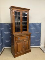 A late Victorian walnut secretaire bookcase cabinet,