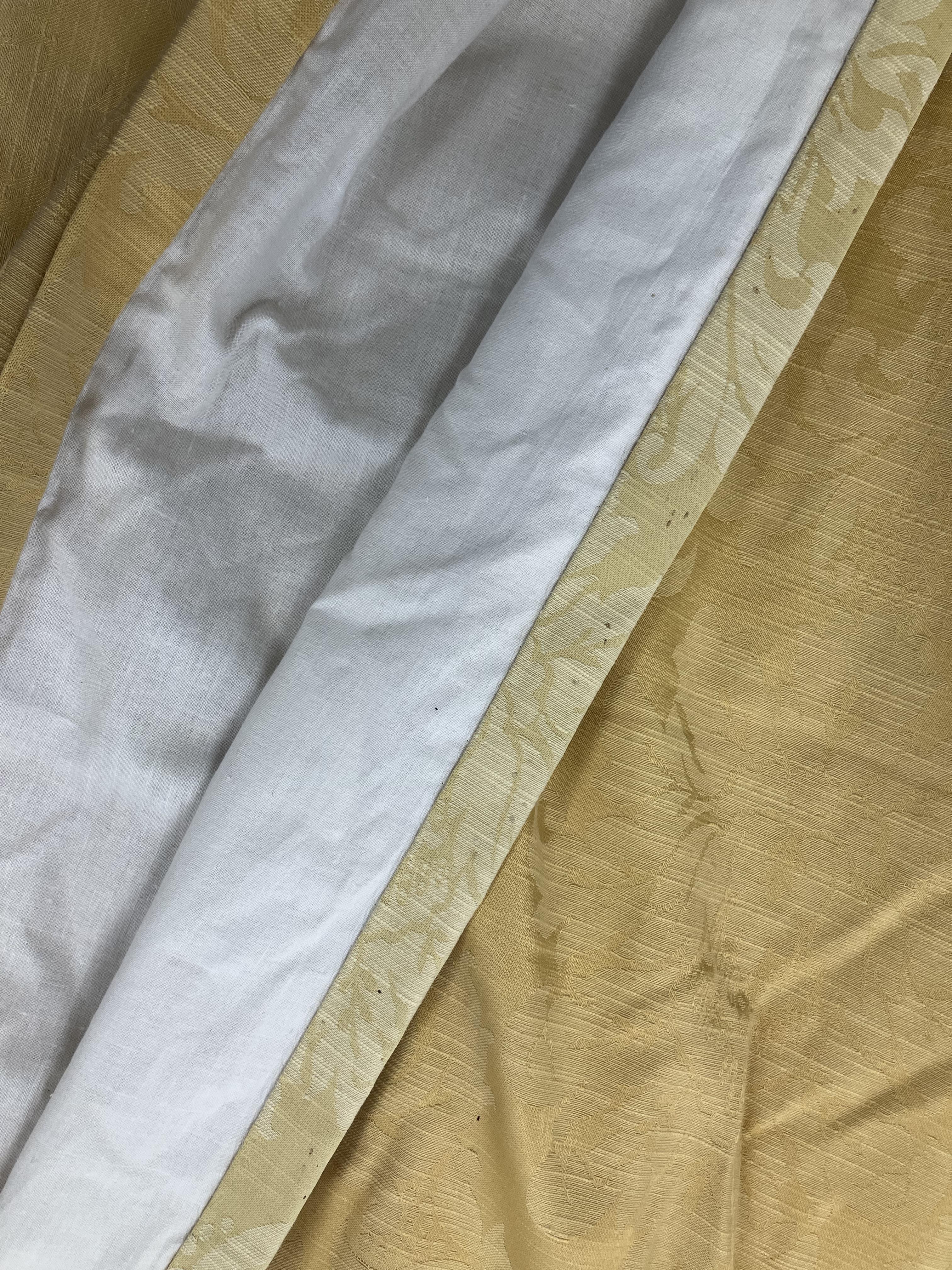 Two pairs of plain gold silk interlined curtains with fixed triple pencil pleat headings 222 cm - Image 7 of 21