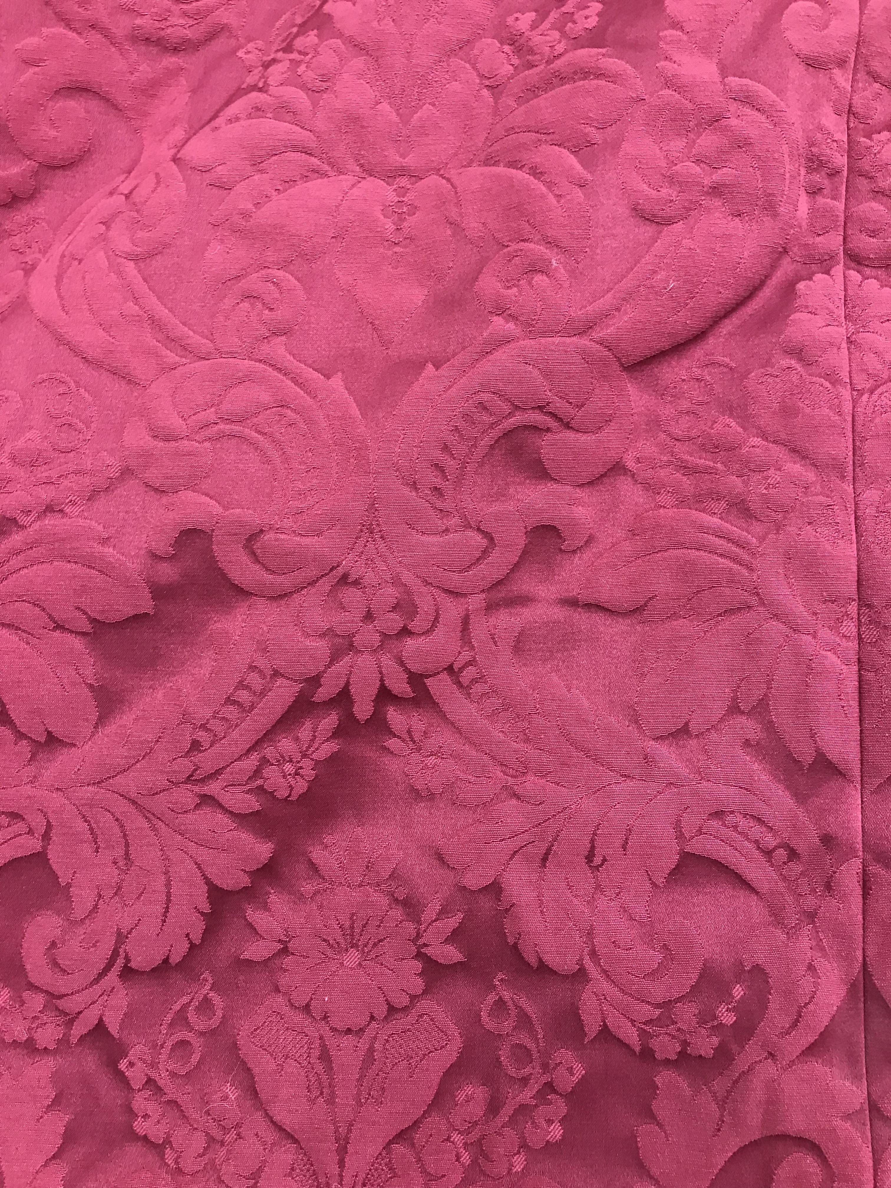 One pair of damask type burgundy ground foliate decorated interlined curtains with taped pencil - Image 2 of 15