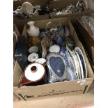 A box of sundry items to include Royal Crown Derby "Mikado" pattern tea wares,