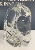 A Baccarat figure of a horse's head, signed "Baccarat Tauni de Lesseps" to base,