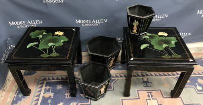A pair of 20th Century Chinese black lacquered occasional tables,