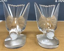 A pair of Lalique "Hirondelle" frosted glass book ends modelled as swallows,