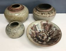 A collection of four Janet Adam of Edinburgh studio pottery wares including three globular vases 22