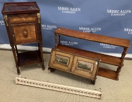 A Continental mahogany and inlaid pot cupboard in the Louis XVI style with a later added lacquered