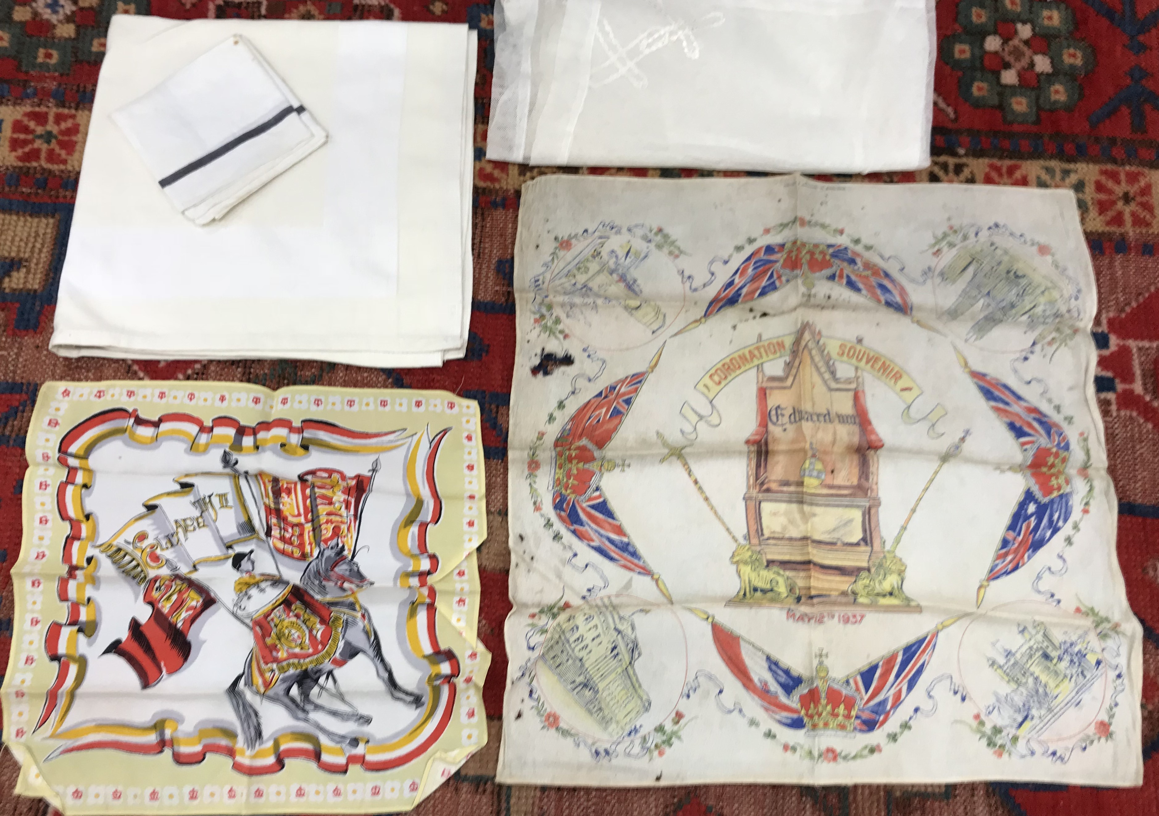 A Utility Christening gown, an Elizabeth II Coronation commemorative hankie,