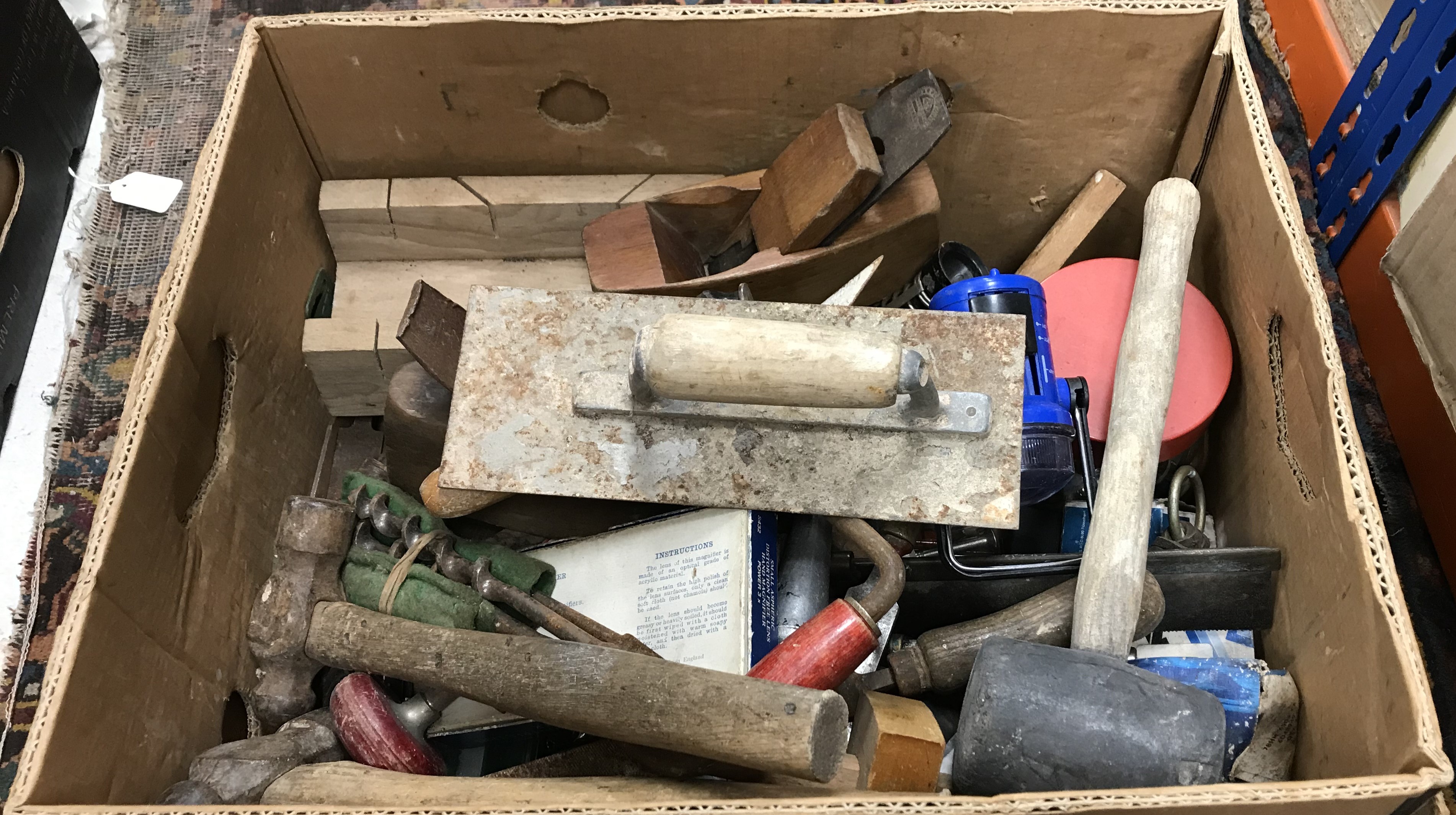 Two boxes of assorted hand tools to include trowels, planes, - Image 2 of 2