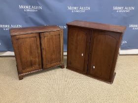 A Victorian mahogany miniature cupboard the two doors enclosing a single linen type drawer raised