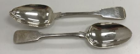 Two Scottish silver "Fiddle" pattern table spoons, various dates and makers, the longest 22 cm, 4.