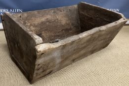 A 19th Century rustic elm manger or feed bin of rectangular tapered form 88 cm wide x 59 cm deep x
