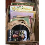 A box containing various 33 and 78 records to include "Golden Hammond Pops",