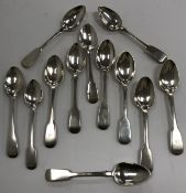 Twelve 19th Century "Fiddle" pattern teaspoons, various dates and makers, 7.