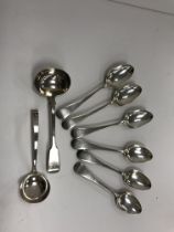 A set of six mid Victorian silver Old English pattern dessert spoons (by Chawner & Co,