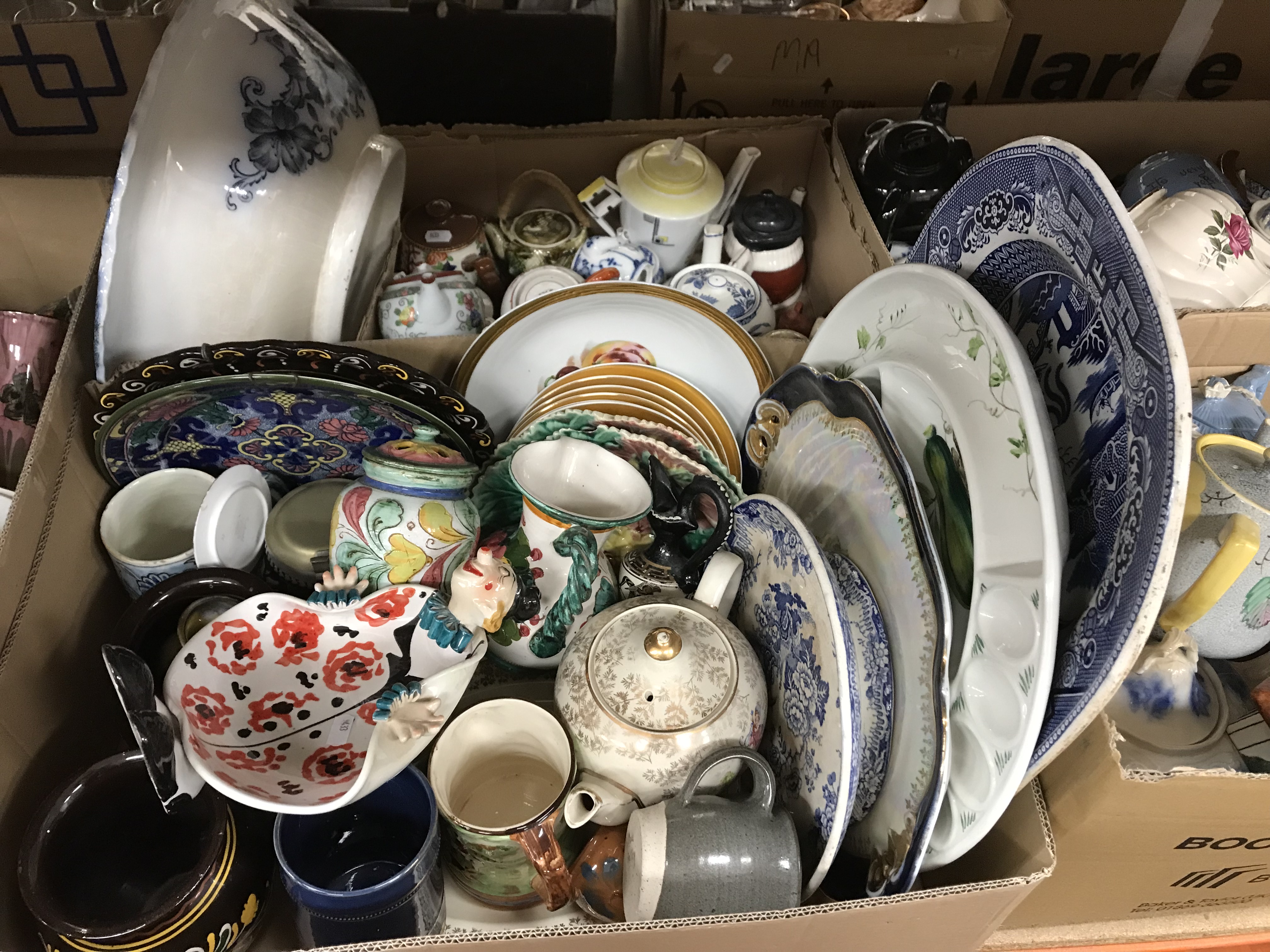 Two boxes of assorted decorative china to include large beer stein, donkey salts, decorative plates, - Image 3 of 3