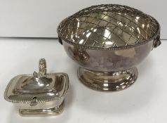 A box of plated wares to include rose bowl, lidded mustard, cake server,