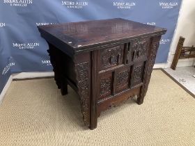 A late 19th Century Chinese carved teak tea chest,