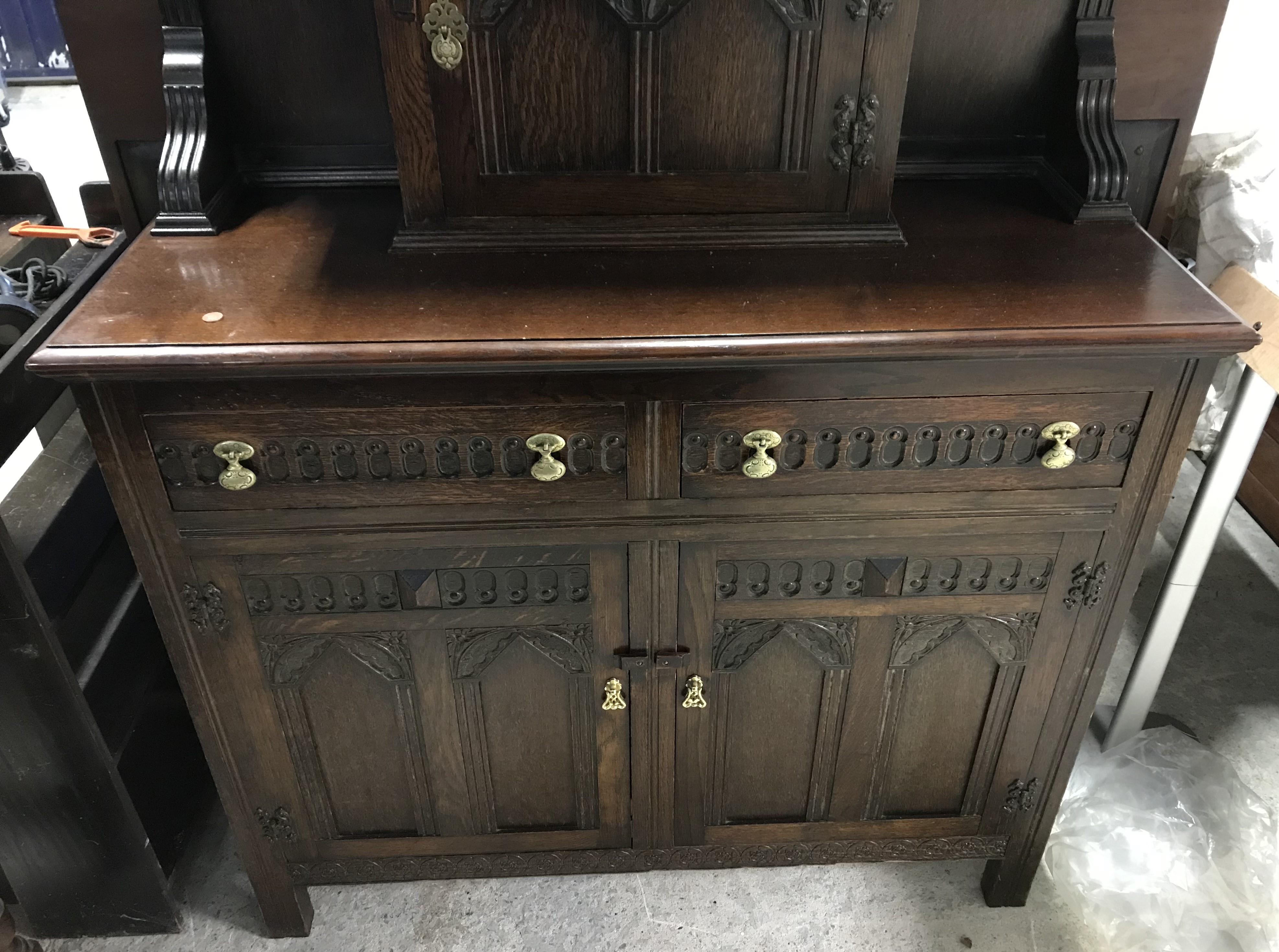 A mid 20th Century oak court cupboard in the 17th Century style, - Image 2 of 3