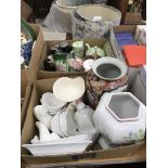 Six boxes of assorted decorative china wares to include figurines, vases, toilet bowl and jug,