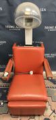 A La Reine "Silver Jet" red leatherette covered hairdressers chair with integral drying unit and