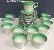 A Shelley Art Deco style coffee set with green lined and grey outlined decoration (pattern 12323)