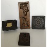 A collection of various treenware to include a carved butter mould with mounted military figure and