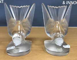 A pair of Lalique "Hirondelle" frosted glass book ends modelled as swallows,