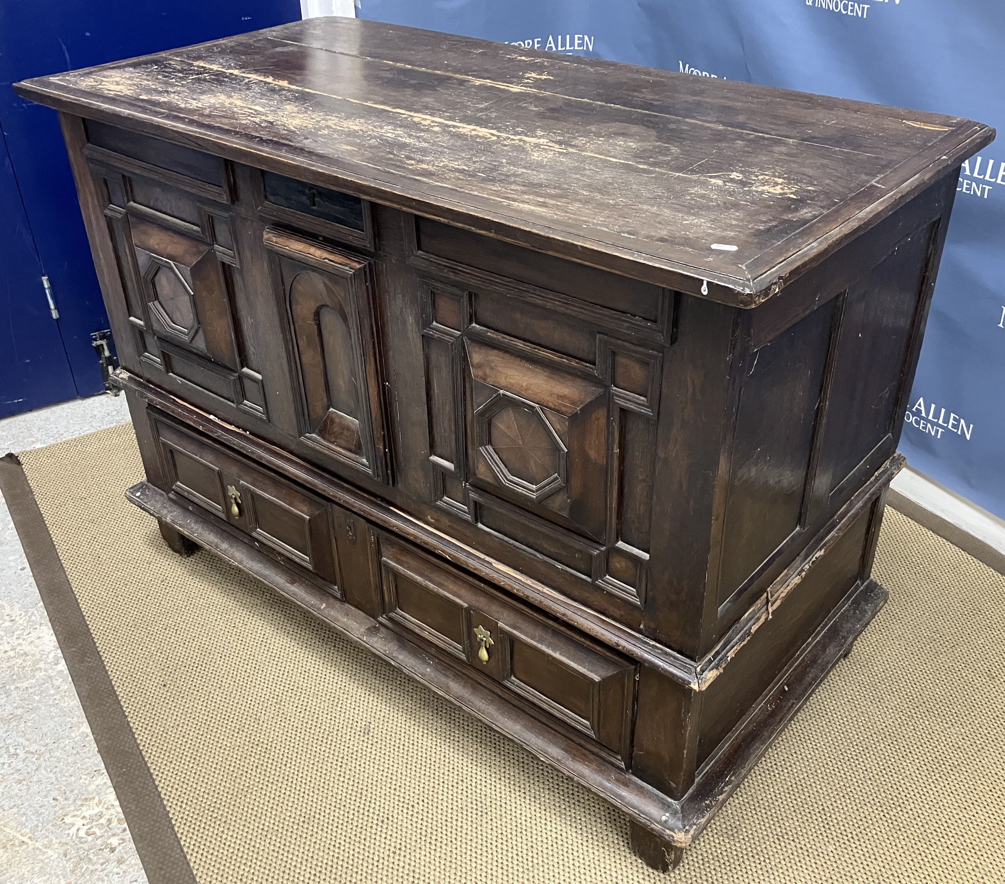 An oak and walnut mule chest in the Jacobean manner, - Image 2 of 2