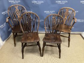 Two early 20th Century Thames Valley style wheel and stickback elbow chairs together with two