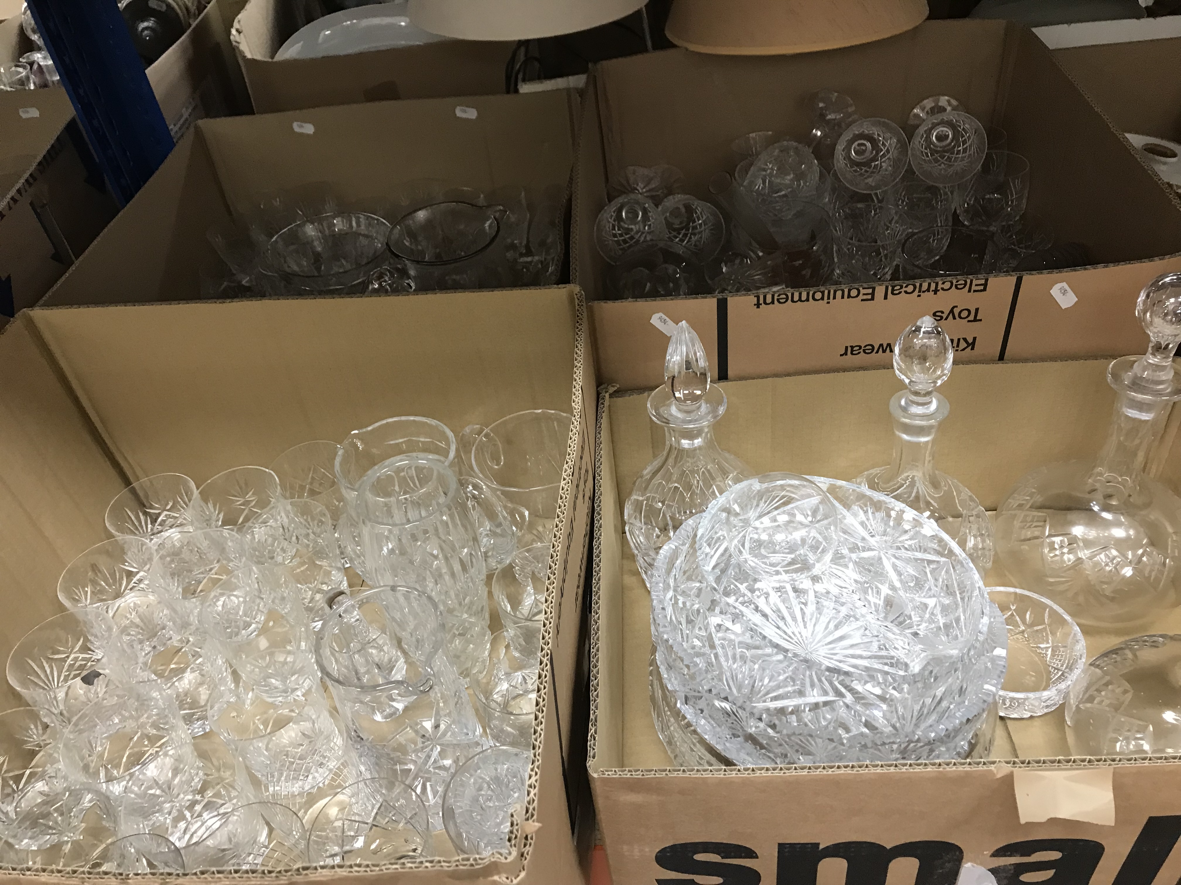 Six boxes of assorted glassware to include decanters, fruit bowls, wine glasses, vases, jugs, etc. - Image 2 of 3