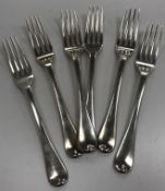 A set of six George III silver "Old English" pattern dessert forks (by William Fearn,
