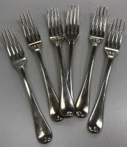 A set of six George III silver "Old English" pattern dessert forks (by William Fearn,