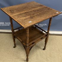 A late Victorian rosewood and inlaid occasional table on turned legs united by a galleried under