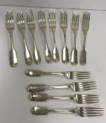 Twelve 19th Century silver "Fiddle" pattern dessert forks, various dates and makers, 17.