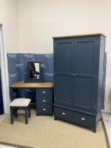 A Cotswold Company oak and painted petrol blue two door wardrobe with two drawers below,