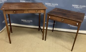 An early 19th Century mahogany two drawer side table on slender square tapered legs united by