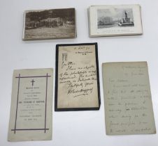 A collection of various ephemera including a letter from Henry Rider Haggard on 24 Redcliff Square