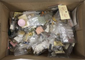 Three boxes of assorted dolls' house figures, various ornaments to include mantel clock,