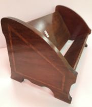 A mahogany book trough, silver mounted oak two handled drinks tray,