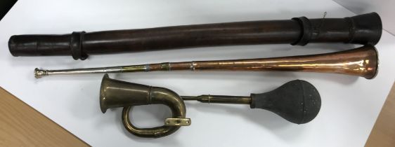 A Victorian copper and brass coaching horn with nickel mouthpiece 73.