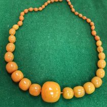 A vintage butterscotch amber bead necklace, largest bead approx 2.