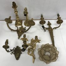 A box and contents of various brass lighting in the 18th / 19th Century manner,