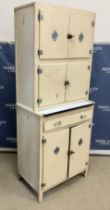 An early to mid 20th Century painted kitchen larder cabinet with enamelled pastry shelf,