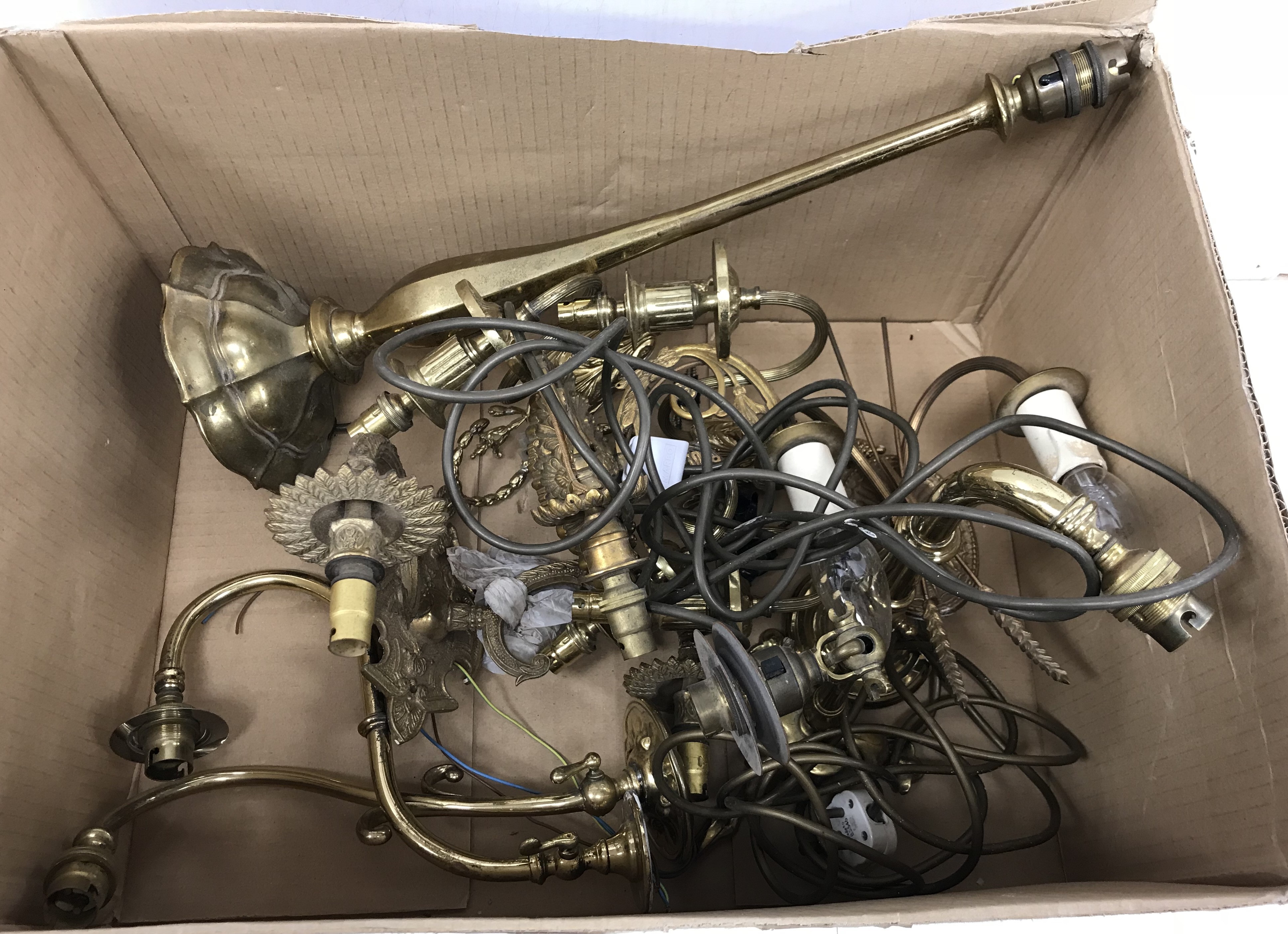 A box and contents of various brass lighting in the 18th / 19th Century manner, - Image 3 of 4