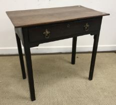 An 18th Century oak single drawer side table on square moulded and chamfered supports,