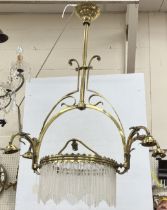 An Arts & Crafts brass light fitting with glass decoration approx.