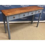 A pine and grey painted side table, the