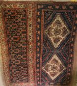 A vintage tribal rug of two panels, one