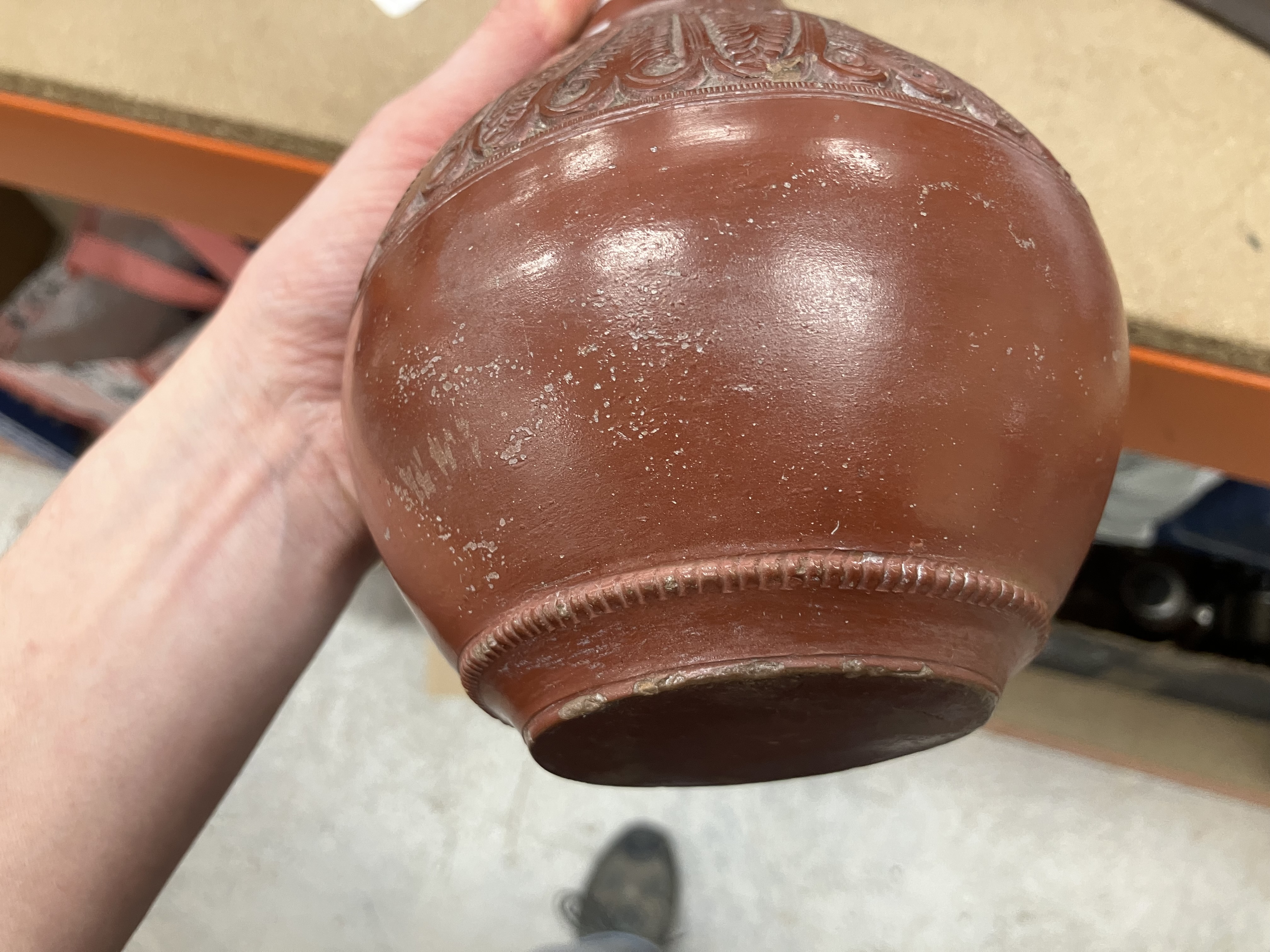A Redware gourd shaped pottery vase with - Image 56 of 65