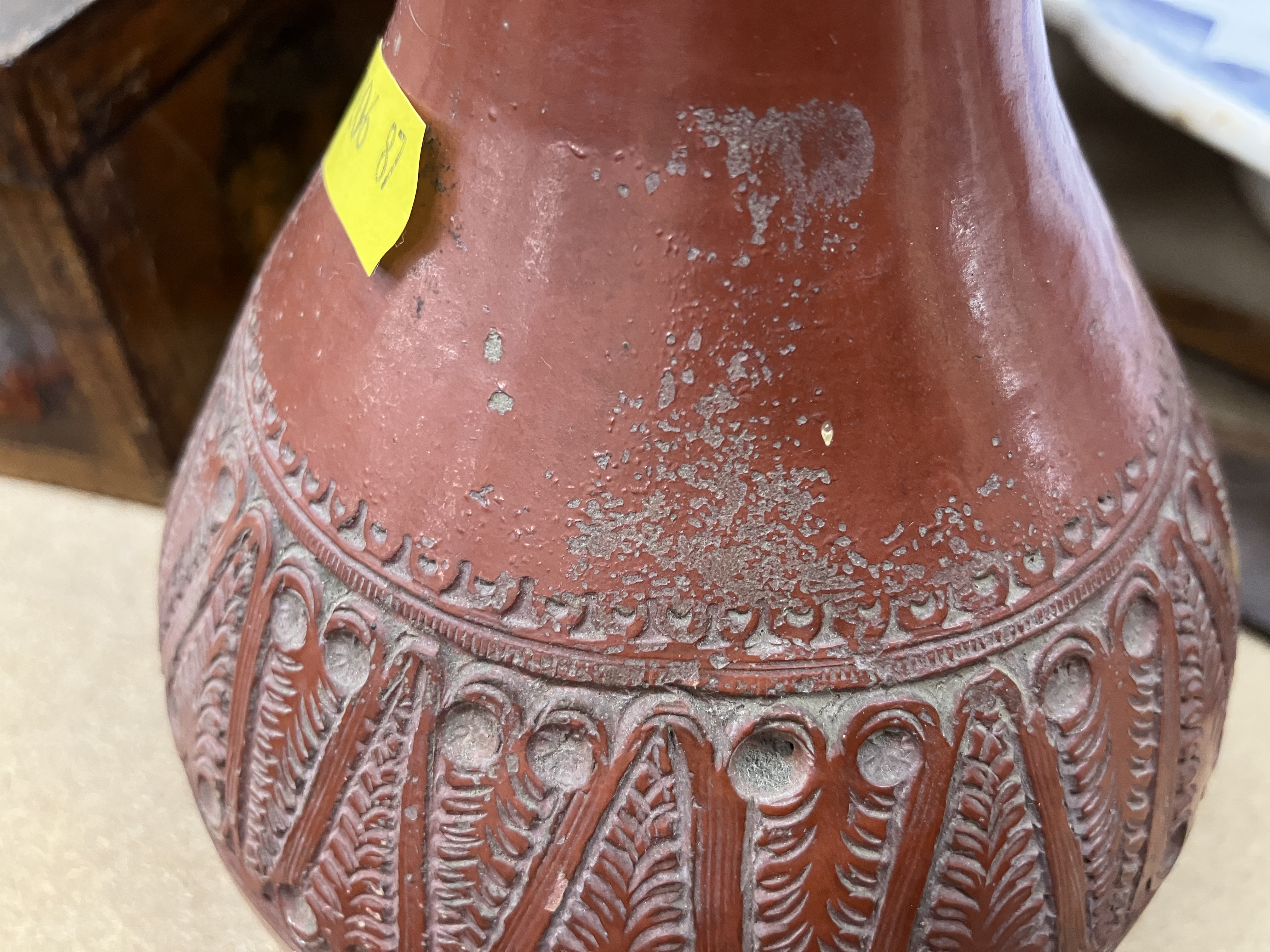 A Redware gourd shaped pottery vase with - Image 62 of 65